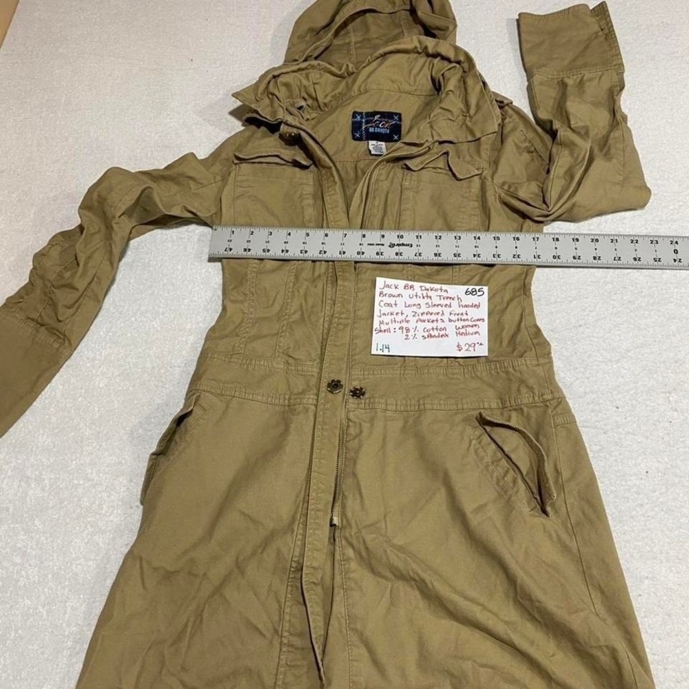 Jack BB Dakota brown utility trench coat hood multiple women Size M. SKU685